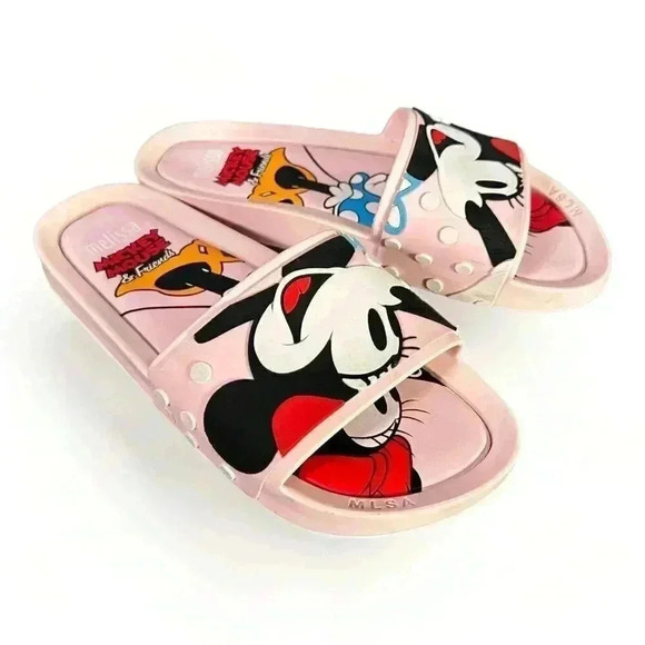 Melissa Mickey Minnie Slide Sandal Flats Pink Blush Women's 9 Disney 40 - Picture 1 of 8